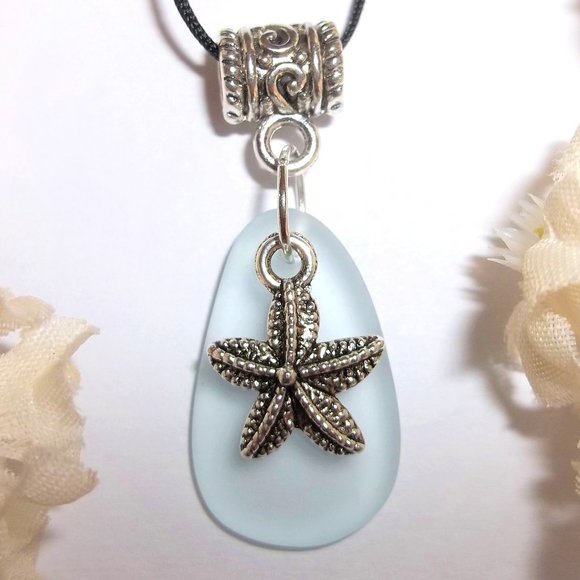 Turquoise Blue and Silver Starfish Necklace Beach Ocean Vacation Jewelry 7063 - Picture 1 of 10